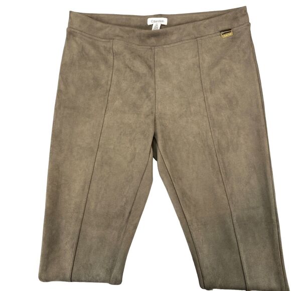 Calvin Klein Faux Suede Pants Womens Large Brown Elastic Waist Career Front Seam - Picture 10 of 13